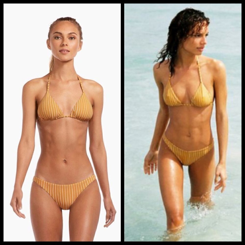 💕VITAMIN A💕 Bikini Set Gia Triangle Top + Luciana Bottom Dorada Stripe 8 M NWT